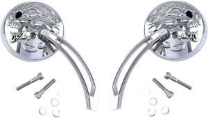Flaming Skull Round Mirror Silver, 3, nordicamoto.ro