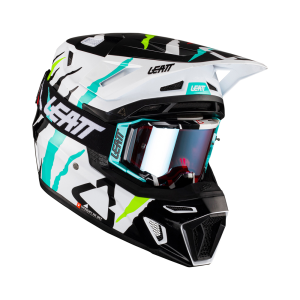 Leatt 8.5 V23 Tiger fehér/fekete/kék/fluo sárga sisak (ajándék Velocity 5.5 szemüveg) L +, 1, nordicamoto.ro