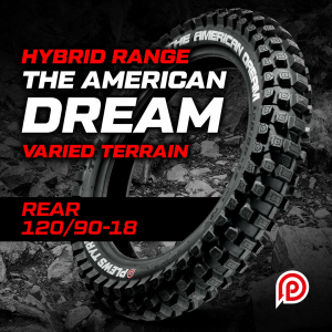 120/90-18-as gumiabroncs a Plews Tyres-től: The American Dream – Trail Compound