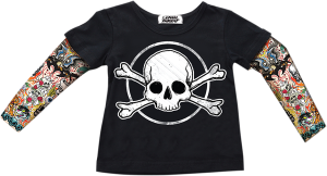 Boys Skull & Bones Tattoo Sleeve Shirt Black 2t Black