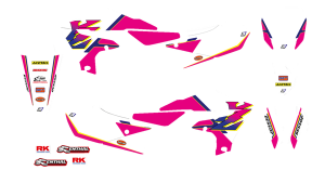 Graphic Kit Retro With Seat Cover White, Pink, Blue, 3, nordicamoto.ro