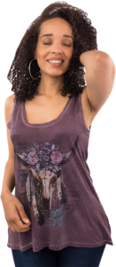 Floral Western Cow Skull Tank Purple, 2, nordicamoto.ro