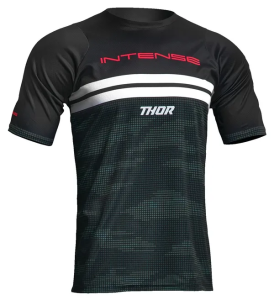 MTB pólók, Thor Intense Assist Decoy fekete/kamuflázs zöld MTB póló, nordicamoto.ro