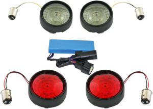Complete Front & Rear Turn Signal Conversion Kit With Bullet Bezel Lenses Black