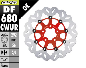 Brake Rotor Floating Wave Red, Silver, Stainless Steel 