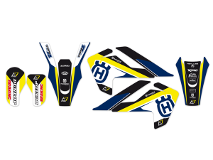 Graphics Kit With Seat Cover Blue, White, Yellow
