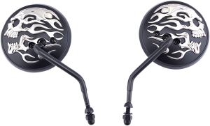 Flaming Skull Round Mirror Black, 2, nordicamoto.ro