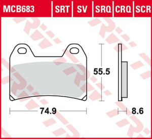 TRW szinterezett első fékbetétek TRACK APRILIA RS 250 '97 -/RSV 1 000 mérföld / R '98–'00/DUCATI 748/800/900/916/996 '97–'03 / KTM SMC 625/660 / LC4 640 SUPERMOTO '04 –'06 / SM 690 '07 –'10 / MOTO GUZZI V11 '01 –'06 / SPORT 1200 '06 –'14