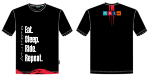 CFMOTO ROMANIA „EAT SLEEP RIDE REPEAT” póló – FEKETE / PIROS