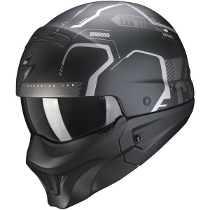 Nyitott arcú/jet típusú motoros sisakok, Scorpion Exo Combat Evo Ram matt fekete/ezüst sisak, nordicamoto.ro