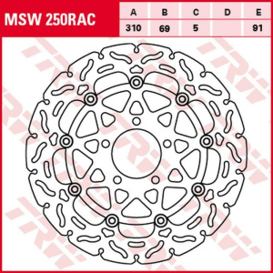 TRW első féktárcsa a KAWASAKI KLV 1000 '04–'06 / SUZUKI DL 650 V-STROM '04–'07 / DL 1000 V-STROM '02–'09 / SV 1000 '03–'08 modellekhez