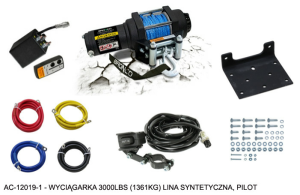 3000 LBS (1361 KG) teherbírású ATV/UTV csörlő 5,5 mm × 10 m-es szintetikus kötéllel, gyártó: BRONCO
