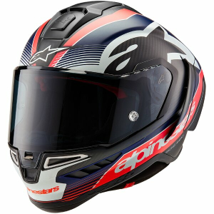 ALPINESTARS SUPERTECH R10 CARBON TEAM teljes arcú sport sisak, fekete/kék/piros, nordicamoto.ro