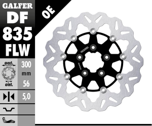 Brake Rotor Floating Flame Black, Silver