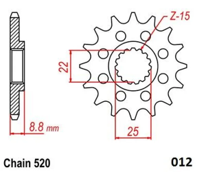 Első fogaskerék Beta '05–'26 / Gas Gas '21–'26 / KTM '93–'26 / Husqvarna '14–'26 (15 fog), 5, nordicamoto.ro