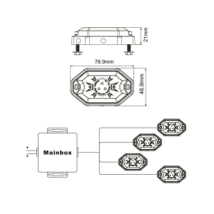 SHARK LED-es lámpa, LED-sáv 40x72 mm, 3 W, többszínű, Bluetooth-vezérlés, 4 darabos készlet, 3, nordicamoto.ro