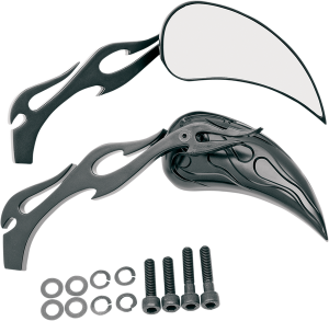 Flame Teardrop Mirrors With Sculptured Stem Powder-coated Black