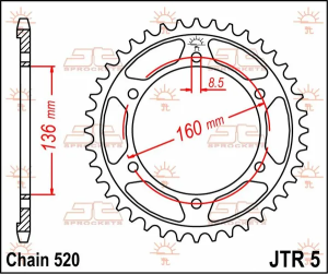 JT SPROCKETS hátsó lánckerék, természetes színű, 2, nordicamoto.ro
